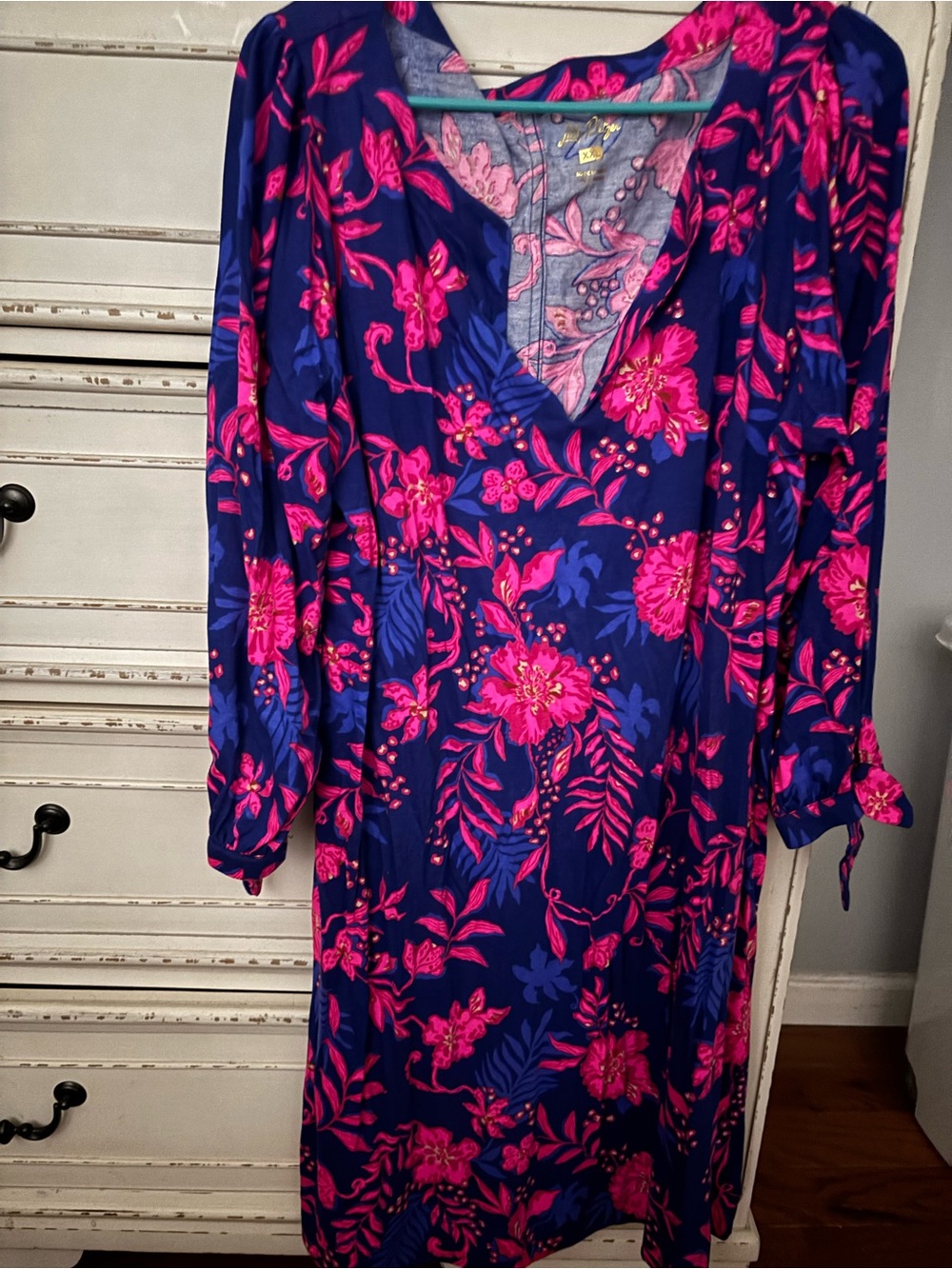 Lilly Pulitzer Navy Dress with Hot Pink Floral Print - Picture 2 of 2